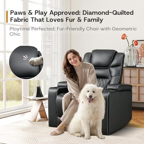 ANJ Power Recliner Chairs Set of 6, Electric PU Leather Home Theater Seating with Adjustable Recline,LED Light, Hidden Arm Storage, USB Port, Cup Holders – Breathable Backrest, FSC Wood Frame,Black