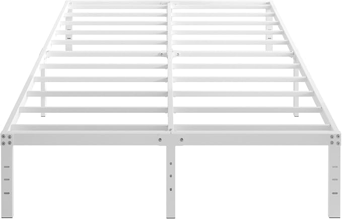 YUSENHEEI 14 Inch Queen Bed Frame No Box Spring Needed, Heavy Duty Metal Bed Frame Queen Size with Large Underbed Storage Space, Noise Free, Easy Assembly, White