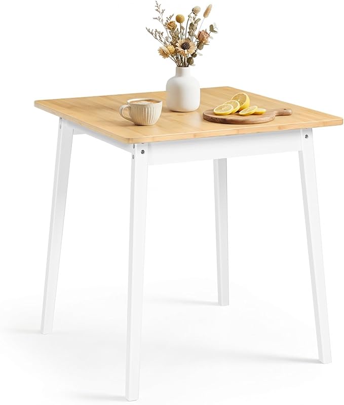 HOOBRO Bamboo Dining Table, Square Dining Table for 2, 27.6" Kitchen Table for Small Space, Writing Table, Easy to Assemble, for Dining Room, Living Room, Office, Kitchen, Natural and White YW70CZ01G1