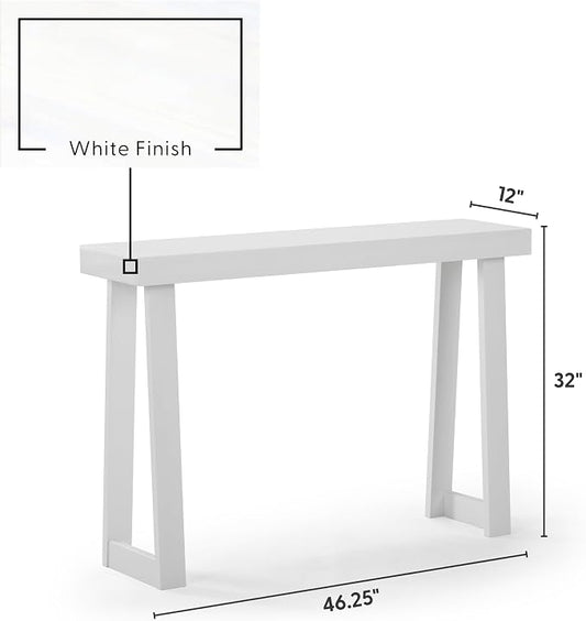 Plank+Beam Classic 46 Inch Console Table, Solid Pine Wood Entryway Table, Narrow Sofa Table for Hallway or Living Room, White