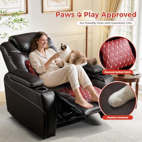 ANJ Power Recliner Chair Set of 4,Home Theater Seating with Adjustable Headrest,Cup Holders,USB Port,Hidden Arm Storage(Brown)