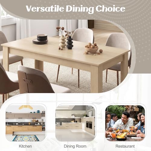 GIANTEX Dining Table for 4-6, 63" Large Rectangular Kitchen Table, Natural