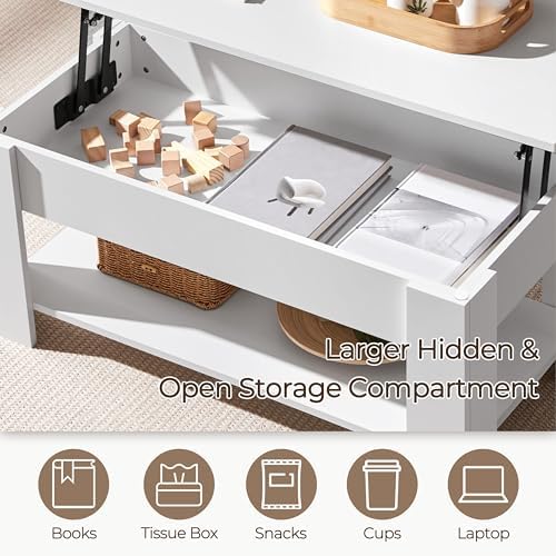 Yaheetech White Lift Top Coffee Table with Storage for Living Room, 38.6"