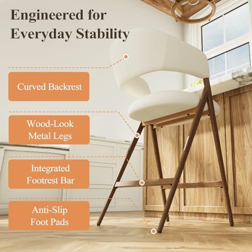 COLAMY Bar Stools Set of 4, 26" Counter Height Barstools with Backs, Modern Upholstered Bar Chairs with Metal Legs for Kitchen Island Counter, Dining Room, Beige