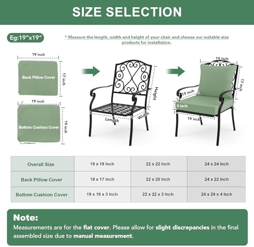 Outdoor Chair Cushions Set of 4, 24 x 24 Inch, Sage Green