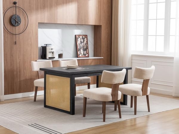 RIVOVA Mid Century Modern Dining Chairs Set of 6 Upholstered Linen Fabric Dining Chairs Curved Backrest Farmhouse Dining Room Chairs Kitchen Chairs with Wood Legs, Beige