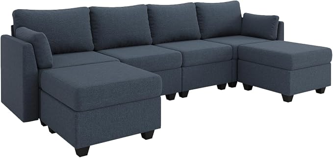 Huatean Home 114.17" Modular Sectional Sofa, 6 Seat Modular Couch with Storage, Memory Foam, Convertible Sectional Couches for Living Room, U Shaped Comfy Modular Sofa with Chaise, Blue Grey