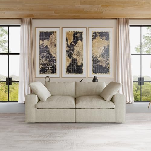JACH Modular Sectional Cloud Couches for Living Room, Comfy Love Seat Sofas, Thick Cushion, Covers Removable, Modular Sofa, Cloud Couch for Living Room Bedroom Apartment (Khaki)