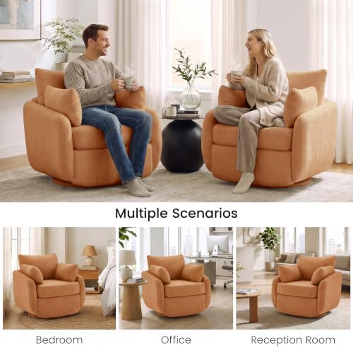 360° Swivel Accent Chair Set of 2, Barrel Living Room Chair, Orange