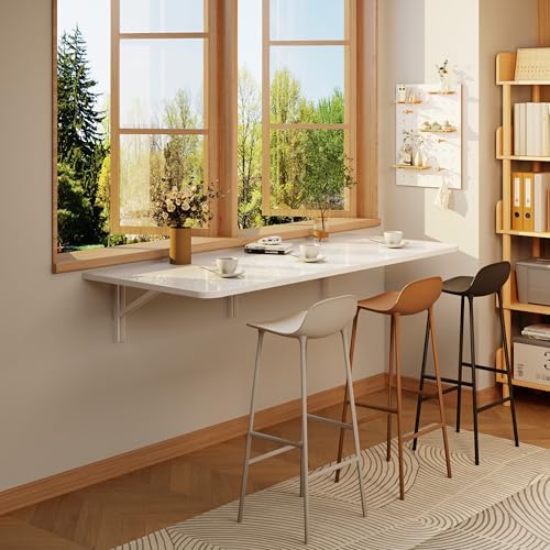 IAE 48x22in Floating Fold Desk,Wall-Mounted Folding Computer Table,White