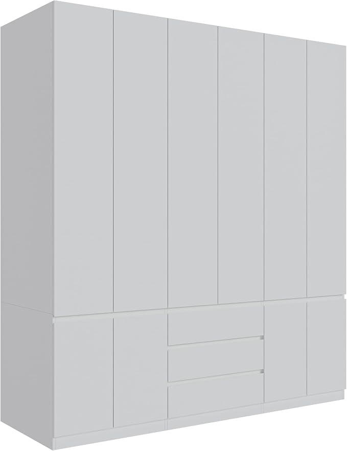 Bobve78 H Large 6 Doors Wooden Wardrobe, Armoire Wardrobe Closet with Drawers, Hanging Rod and Shelves, Bedroom Freestanding Armoire Closet Organizer, White