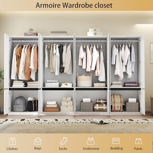 White Armoire Wardrobe Closet with 8 Doors: 75" H x 126" W