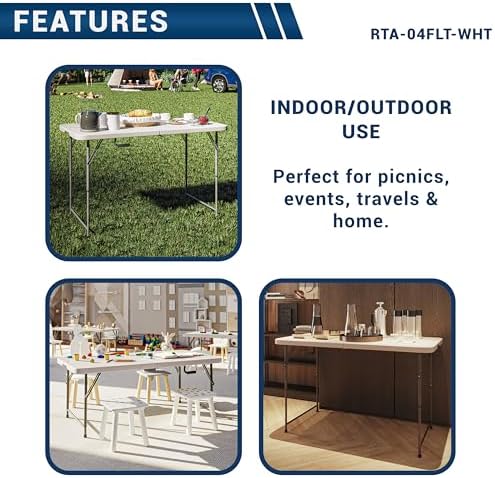 Height Adjustable 4 FT Granite White Folding Table – Premium 4 Foot Folding Table Ideal for Camping, Picnic, Party or as Kids Table