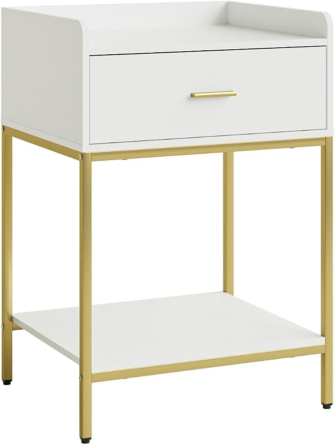 Masupu Nightstand, 3-Tier Modern Bedside Night Stand with Storage Drawer and Shelf, Large End Side Table for Bedroom, Living Room, White