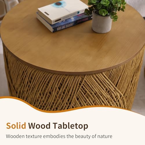 23.75" Round Wooden Nesting Coffee Table Set of 2, Walnut