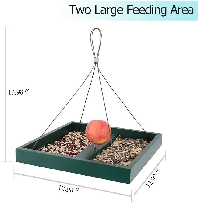 Solution4Patio Platform Bird Feeder for Outdoors Hanging, Open-Air Wild Bird & Squirrel Feeder, 360° Viewing Hanging Tray with Rust-Resistant Mesh & Quick-Fill Design