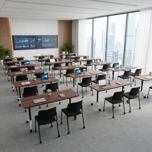 Folding Conference Table, Conference Room Tables with Wheels Foldable Large Rectangle Meeting Seminar Table for 6-12 People, Flip Top Mobile Training Table for Office Classr (6, Walnut 2, 55.1in)