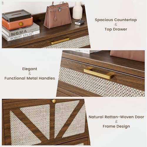 Walnut Rattan Shoe Storage Cabinet