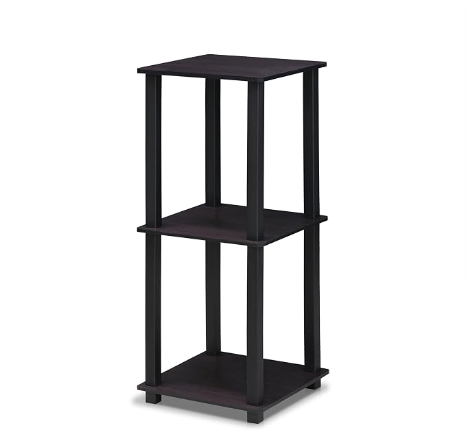 Furinno SIMPLISTIC Side Table Set of 2, 2-Tier Square Modern End Table, Nightstand, Night Stand, Bedside Table, Toolless Assembly, for Living Room, Bedroom, Dark Walnut