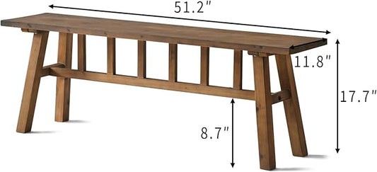 Wnutrees 51.2" Solid Wood Bench, Farmhouse Rustic Entryway Bench Seat for Dining Room, Hallway, End of Bed, Handcrafted Finish, Natural