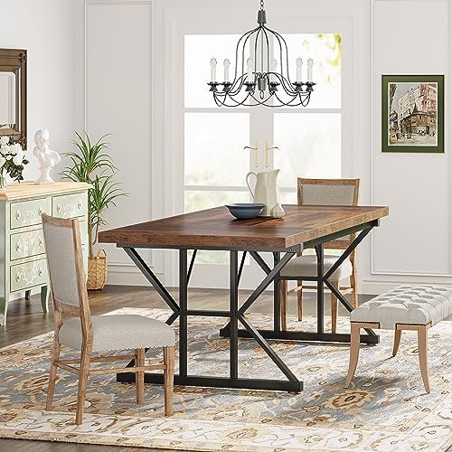 Tribesigns Farmhouse Dining Table for 6 People, 70.8-Inch Rectangular Wood Dining Table, Rustic Kitchen Table with Heavy Duty Metal Legs for Dining Room