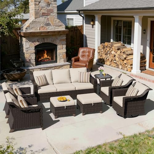 8 Piece Patio Furniture Set, Wicker Outdoor Conversation Set