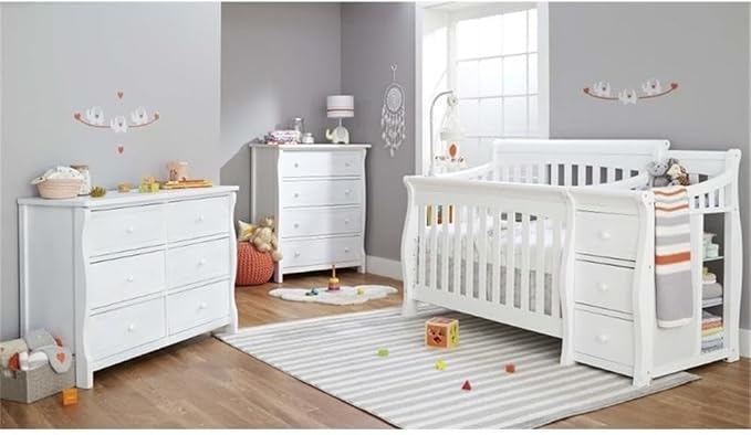 Pemberly Row 73" x 35" 4-in-1 Convertible Crib and Changer Set, Solid Wood Construction, JPMA Certified, White
