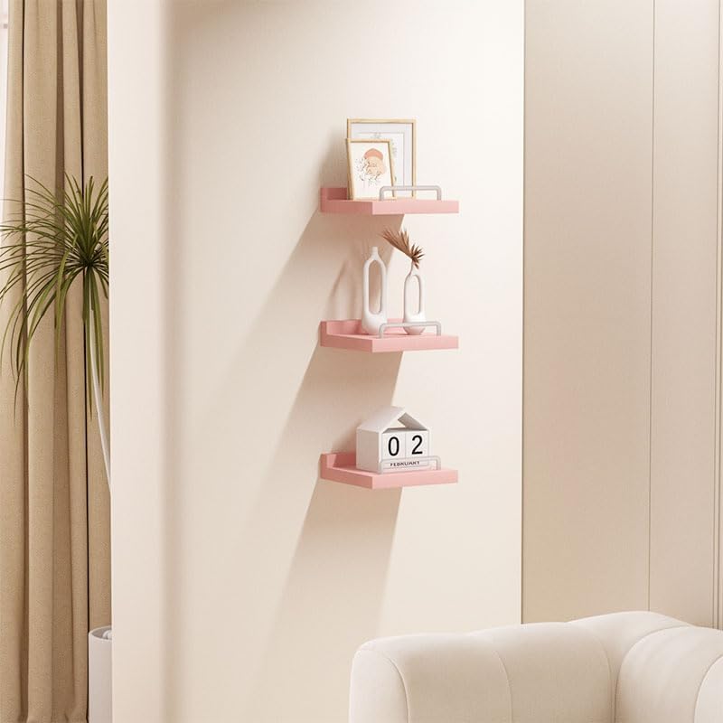 RYOFOBETTO Small Floating Shelf, 6X6 Inches Farmhouse Wall Shelves for Living Room, Bedroom, Picture Frames, Plants, Kitchen, Set of 3 (Pink and White)
