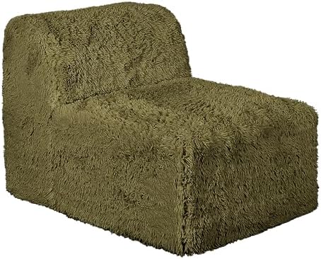 Furniture of America Havyn Modern Faux Fur 1-Seater Modular Armless Foam Sofa Chair with Deep Seat, Compressed Couch in a Box, No Assembly Required, for Living Room and Office, Olive Green