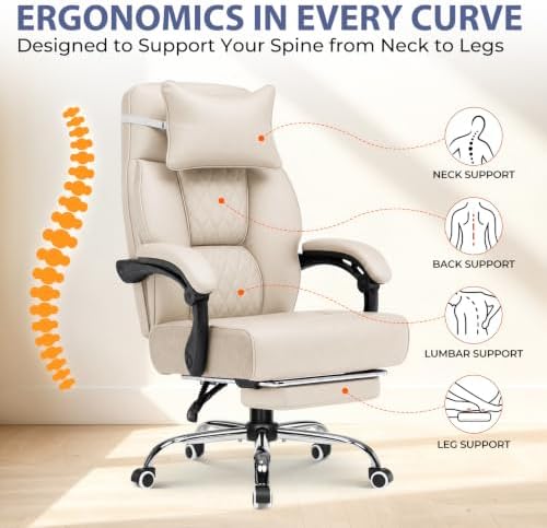 GTPLAYER Big and Tall Office Chair Heavy Duty Ergonomic Gaming Chair Beige