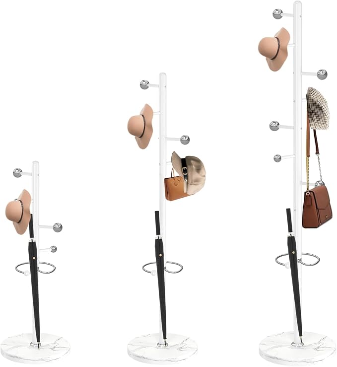 Modern Metal Coat Rack Stand, Coat Rack Freestanding with Natural Marble Base,Sturdy Heavy Duty Coat Racks with 8 Hooks, White Coat Hall Tree Stand for Entryway, Office