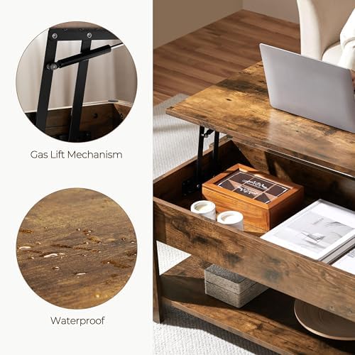 Yaheetech 47.2 in Lift Top Coffee Table with Storage Shelf, Rustic Brown