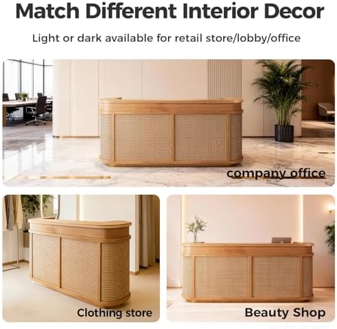 71 Inch Rattan Reception Desk, Fully Assembled, Natural