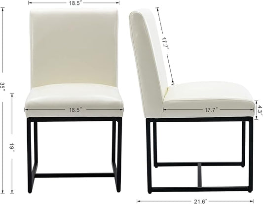 CIMOTA Modern Dining Chairs Set of 2, Leather Dining Room Chairs Upholstered Armless Guest Side Chair with Black Base for Dining Room/Kitchen, Cream 2PCS