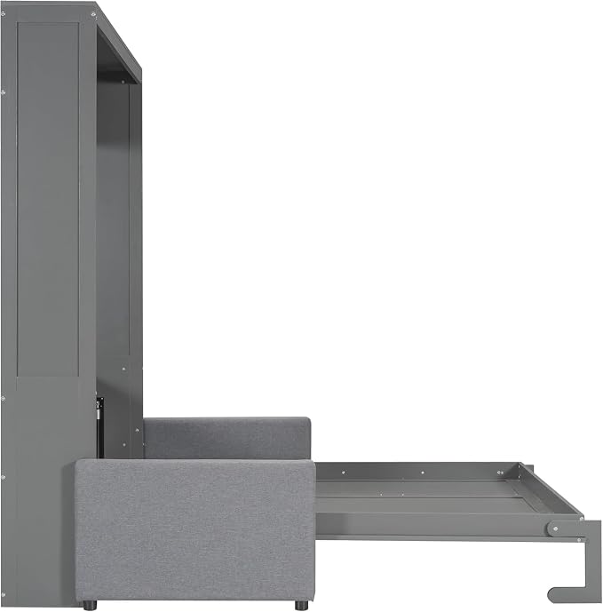 MERITLINE Queen Murphy Bed with Couch,Wood Murphy Bed Cabinet with Sofa,Folding Murphy Wall Bed Queen Size Grey Murphy Bed Cabinet