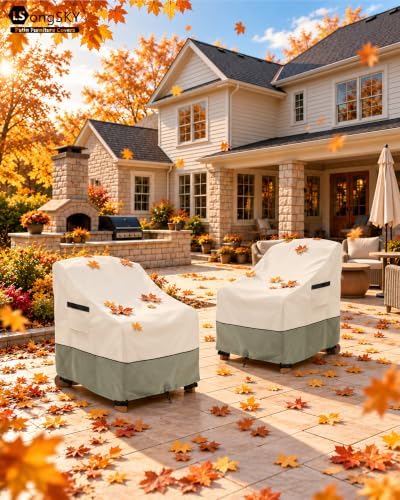 Patio Adirondack Chair Cover 2 Pack,Waterproof Heavy Duty Outdoor Chair Covers,Patio Adirondack Chair Cover for Outdoor Chair(30W x 34 D x 36 H inches),White&Grayish Green