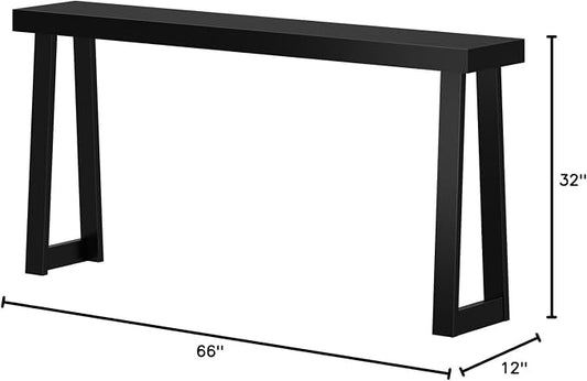 Plank+Beam Solid Wood Console Table, 66 Inch, Sofa Table, Narrow Entryway Table for Hallway, Behind The Couch, Living Room, Foyer, Easy Assembly, Black