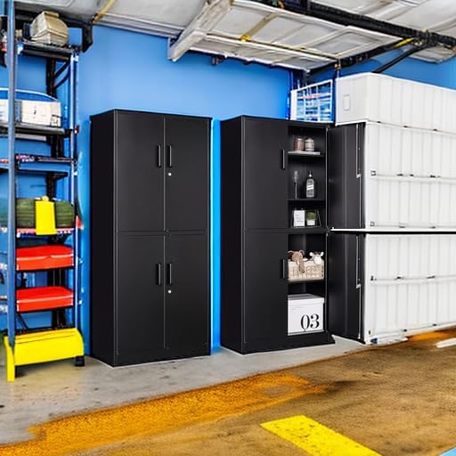 Metal Storage Cabinet with 3 Adjustable Shelves and 4 Doors,71" Garage Storage Cabinet with Lock,Black Metal Cabinets with Locking Doors,Steel Tool Cabinets,Lockable Cupboard for Home,Office,Garage