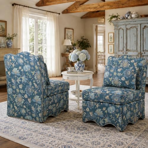 Floral Accent Chairs Set of 4, French-Inspired Lounge Chair