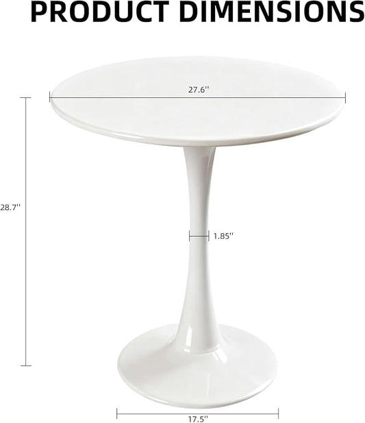 Round Dining Table, 27.6" Circle Tulip Table with Thickened Tabletop & Metal Pedestal, Mid Century Modern Bistro Table for Kitchen, Small Places, Living Room, Cafe (White)