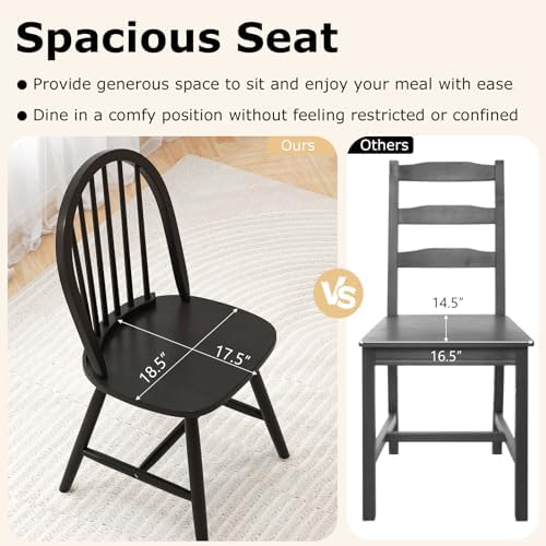 HAPPYGRILL 2 Pieces Wooden Dining Chairs Set, Vintage Armless Windsor Chairs, Kitchen Dining Chairs with Backrest, Black