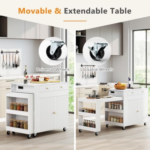 GIANTEX 72”-44.5” Extendable Kitchen Island with Storage, Power Outlet