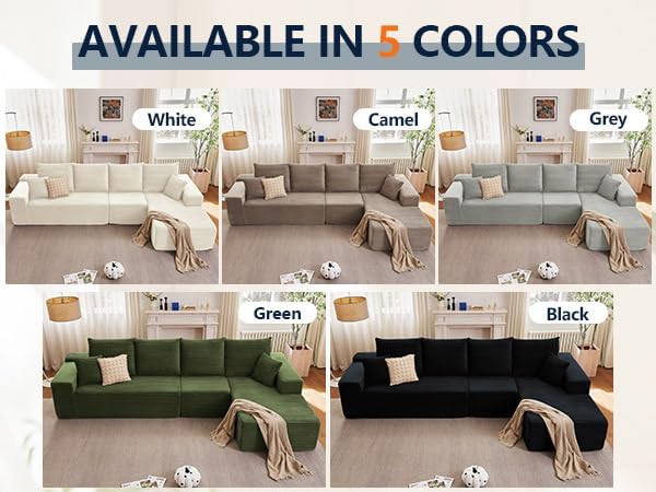 135" Cloud Sectional Couch with L-Shape Chaise, Modern Cloud Couch with Deep Seat, Modular Sectional Couches for Living Room, Apartment, Office, No Assembly Required Camel