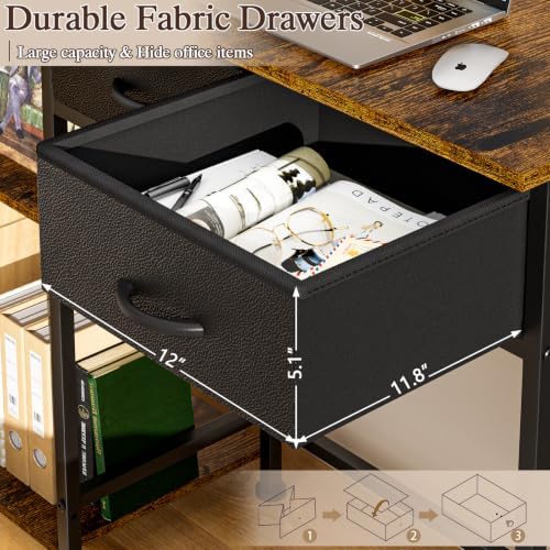 DAOUTIME Small Computer Desk, 36 Inch Writing Desk with Drawers & Storage Shelves, Home Office Writing Desk for Small Spaces, Bedroom, Living Room, Dorm, Rustic Brown