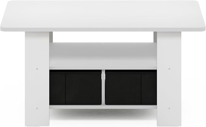 Furinno Andrey Coffee Table, Small Modern Center Table with Storage and Bin Drawer, Side Table for Living Room, Bedroom, Home Office, White