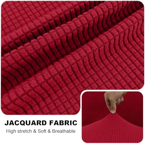 UNBBRRL Seat Cushion Cover and Back Covers for Corner Sofa Stretch Jacquard, Non Slip L Shaped Sofa Slipcover with Storage Ottoman, Sectional Couch Cover for Chaise Lounge (Red,24 x 35 x 6”)