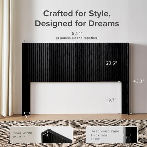 mopio Brooklyn 62.4" Headboard, Wall Mount, Fluted (Black Oak, Queen)