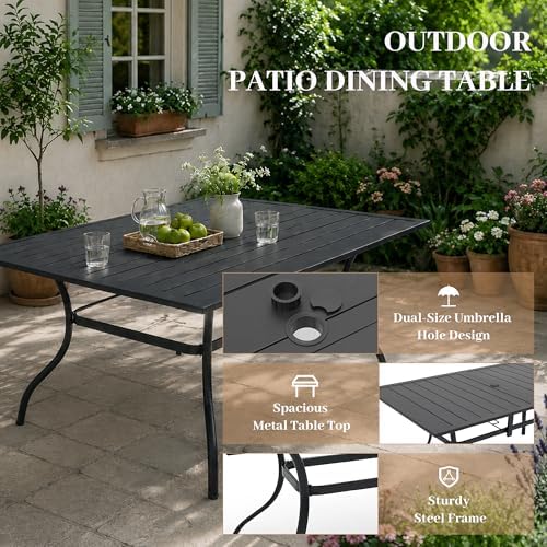 Anmutig 7-Piece Outdoor Dining Set, 63" Patio Table, Stackable Chairs Brown