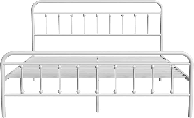 Novilla Metal King Size Bed Frame - Modern Minimalist Victorian Style with Headboard/Footboard, Heavy-Duty Steel Slats/Underbed Storage/No Box Spring Needed/Easy Assembly/Noise Free/White