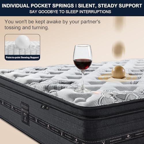 Queen Mattress 12 inch, Hybrid Queen Size Mattress in a Box, Individually Wrapped Coils & Gel Memory Foam for Back Support, Pressure Relief & Motion Isolation, Medium Firm, 365 Nights Trial